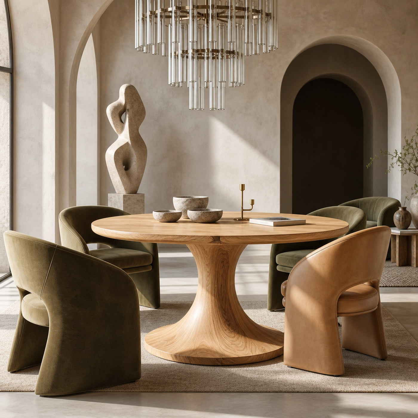 Contemporary Dining Table With Handcrafted Solid Wood Pedestal For Kitchen - product view 5