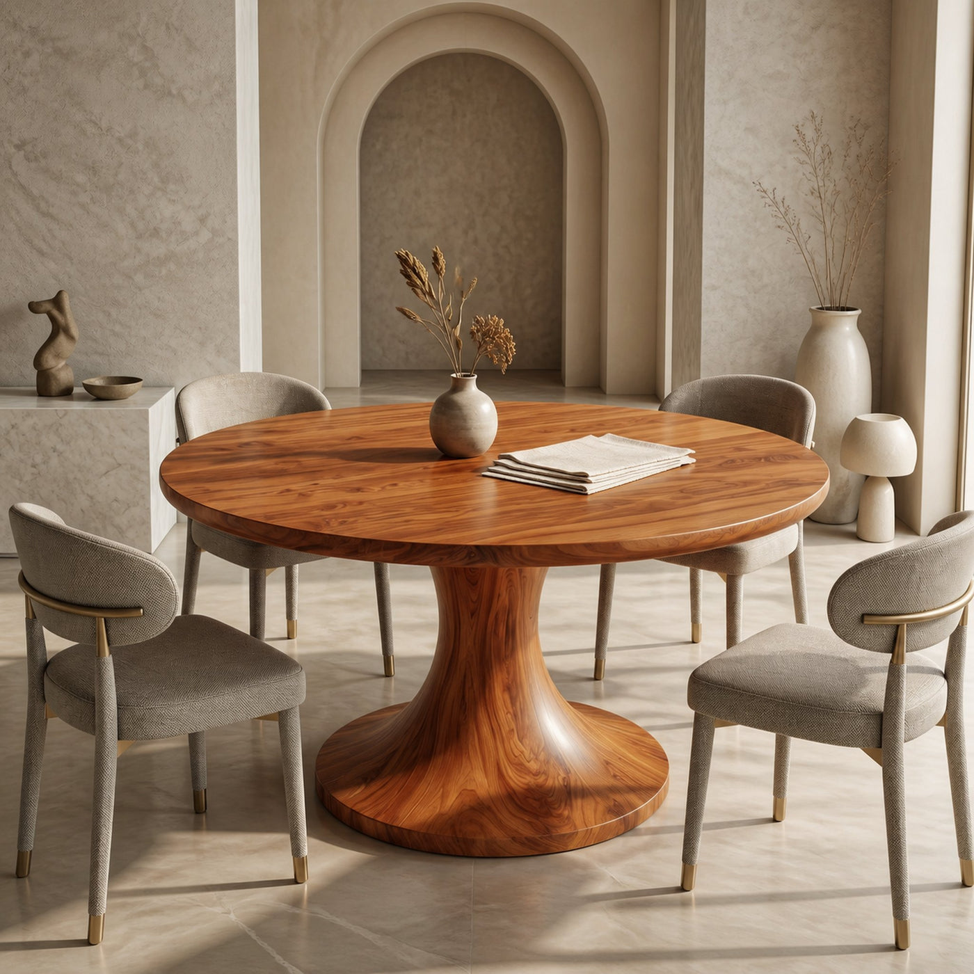 Contemporary Dining Table With Handcrafted Solid Wood Pedestal For Kitchen - product view 6