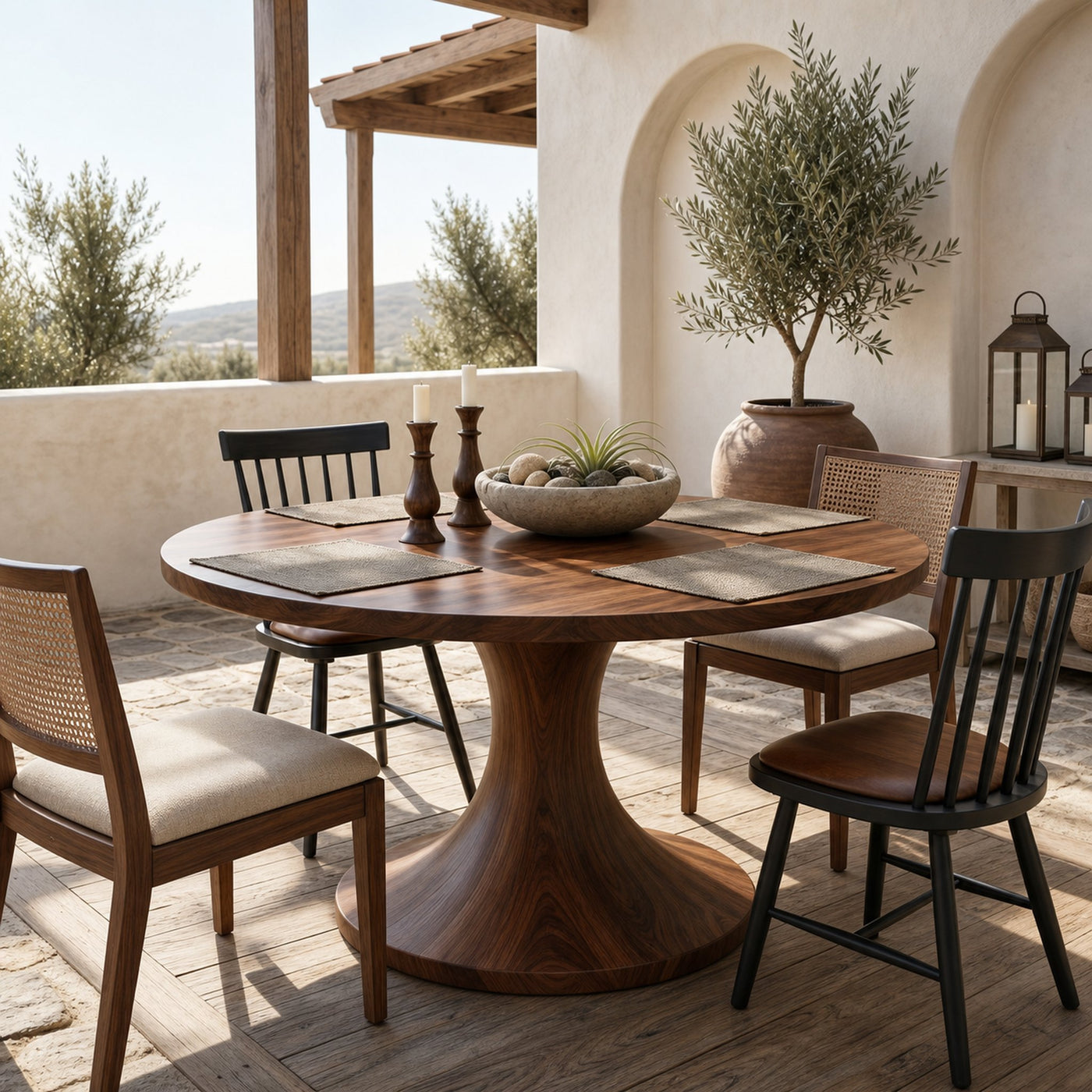 Contemporary Dining Table With Handcrafted Solid Wood Pedestal For Kitchen - product view 7