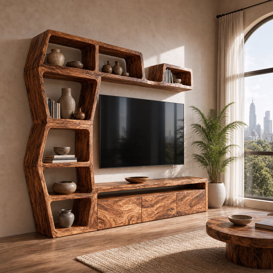 Contemporary Entertainment Center With Integrated Display Shelves For Living Room
