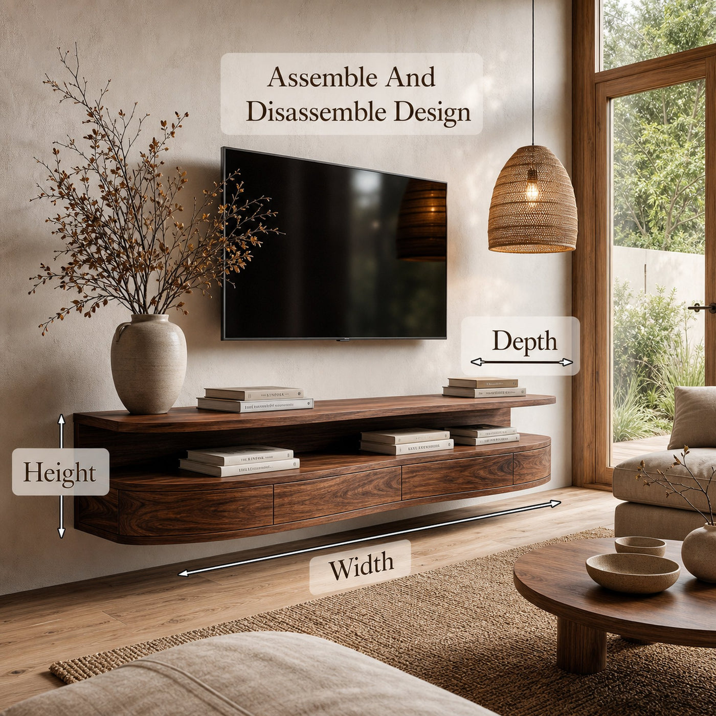 Contemporary Floating TV Stand With Built In Drawer Storage For Living Room - product view 8