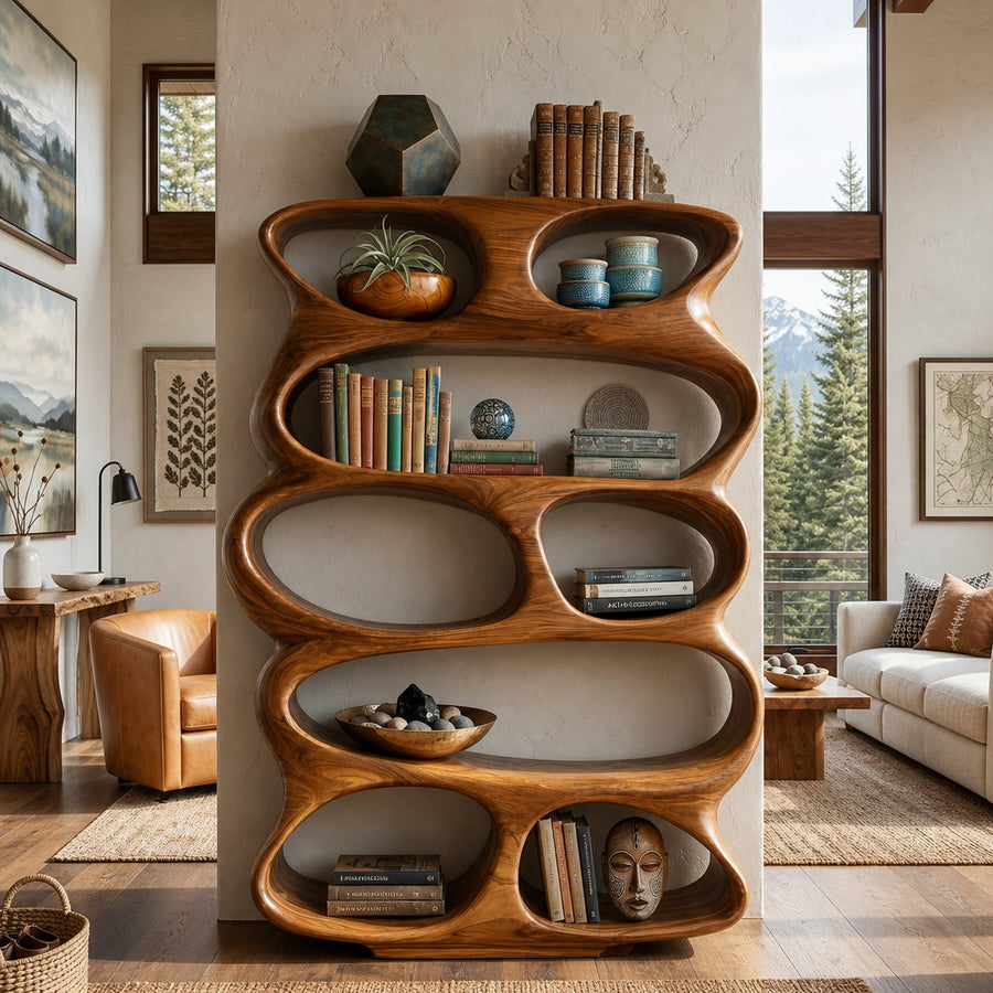 Contemporary Flowing Form Bookshelf For Living Room Storage