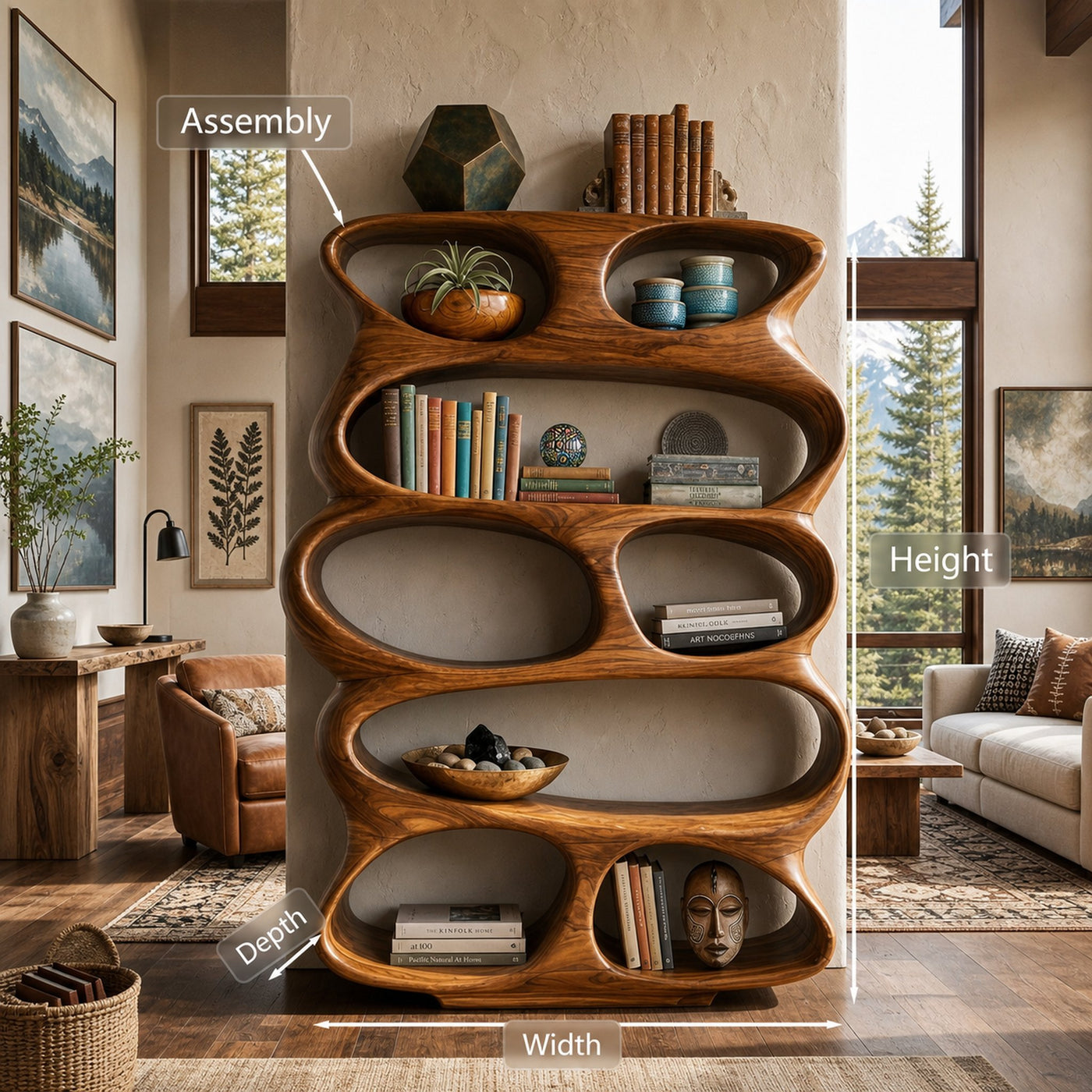 Contemporary Flowing Form Bookshelf For Living Room Storage - product view 8