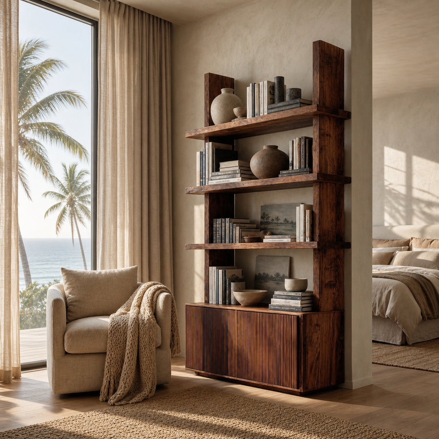 Contemporary Fluted Wood Bookshelf For Living Decor