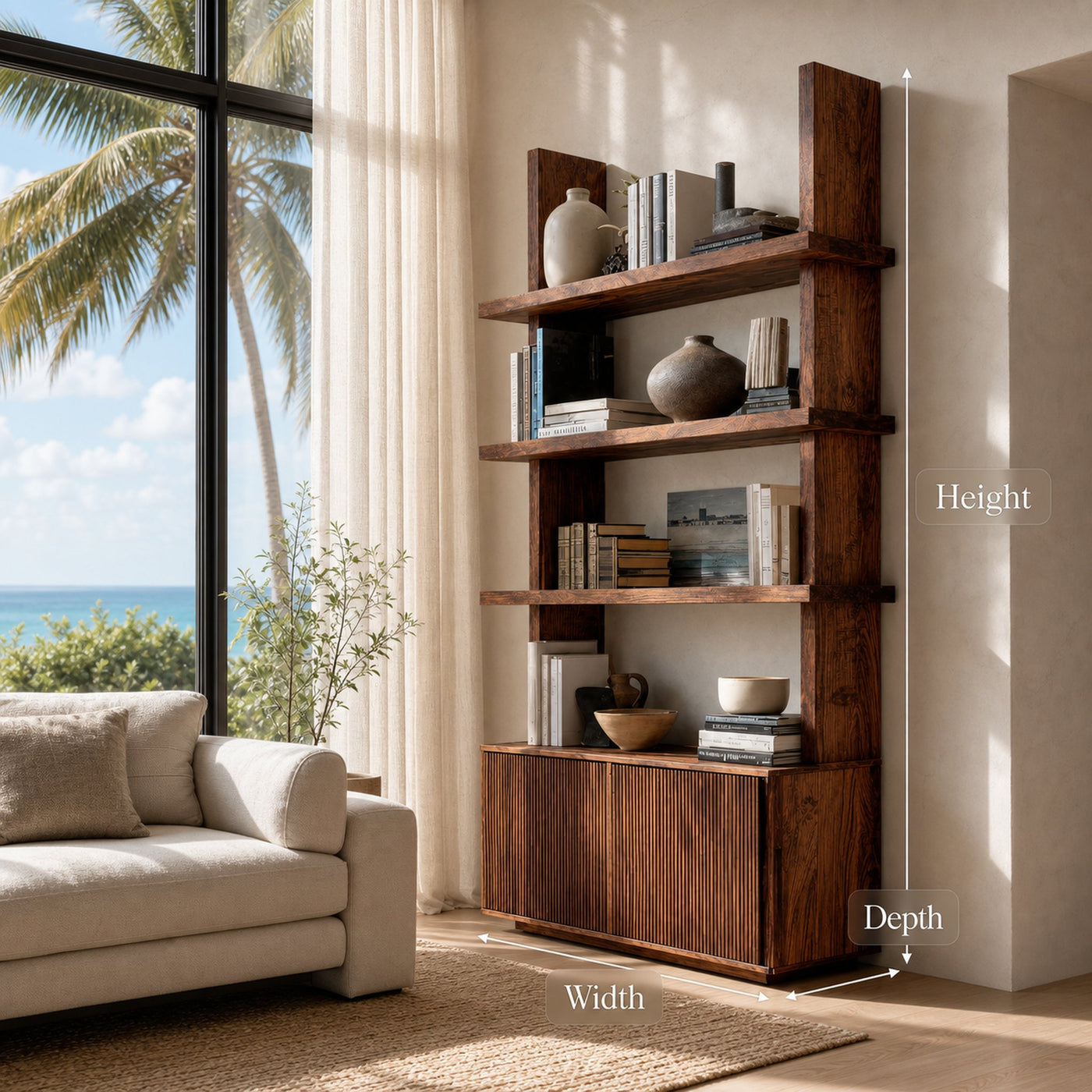 Contemporary Fluted Wood Bookshelf For Living Decor - product view 7