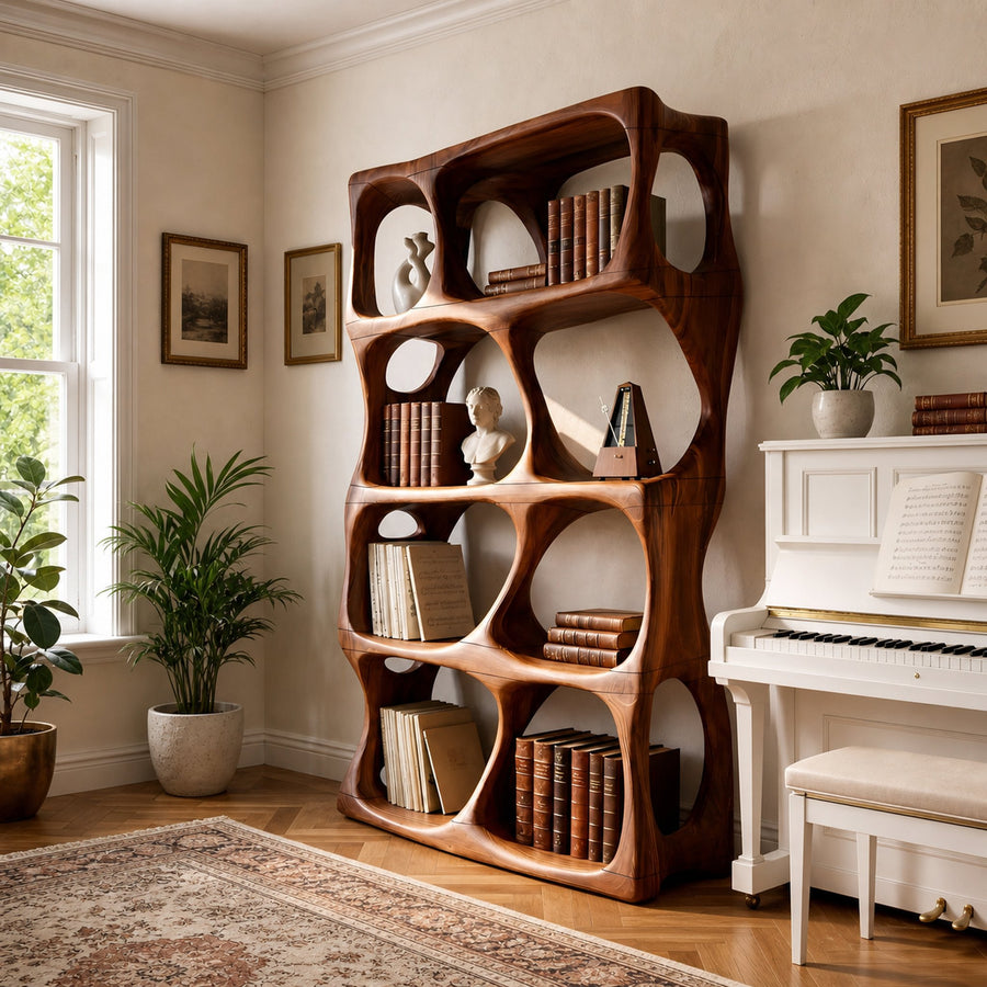 Contemporary Handcrafted Bookcase Display Organizer For Study Room