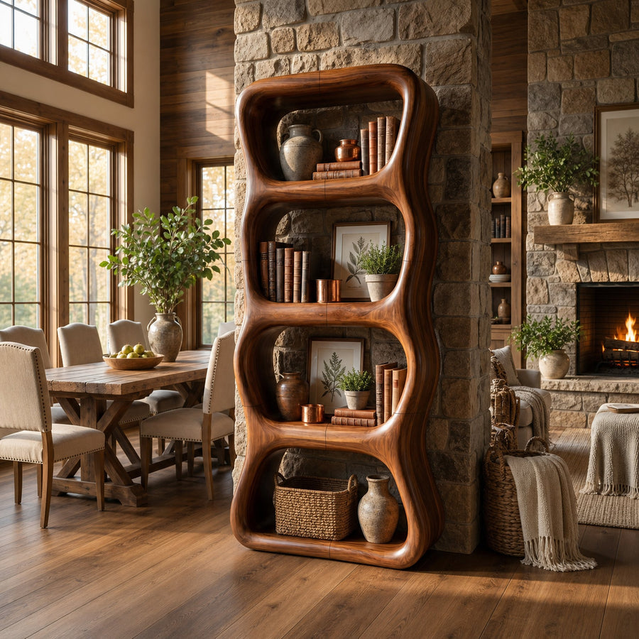 Contemporary Handcrafted Bookshelf Storage Organizer For Living Space