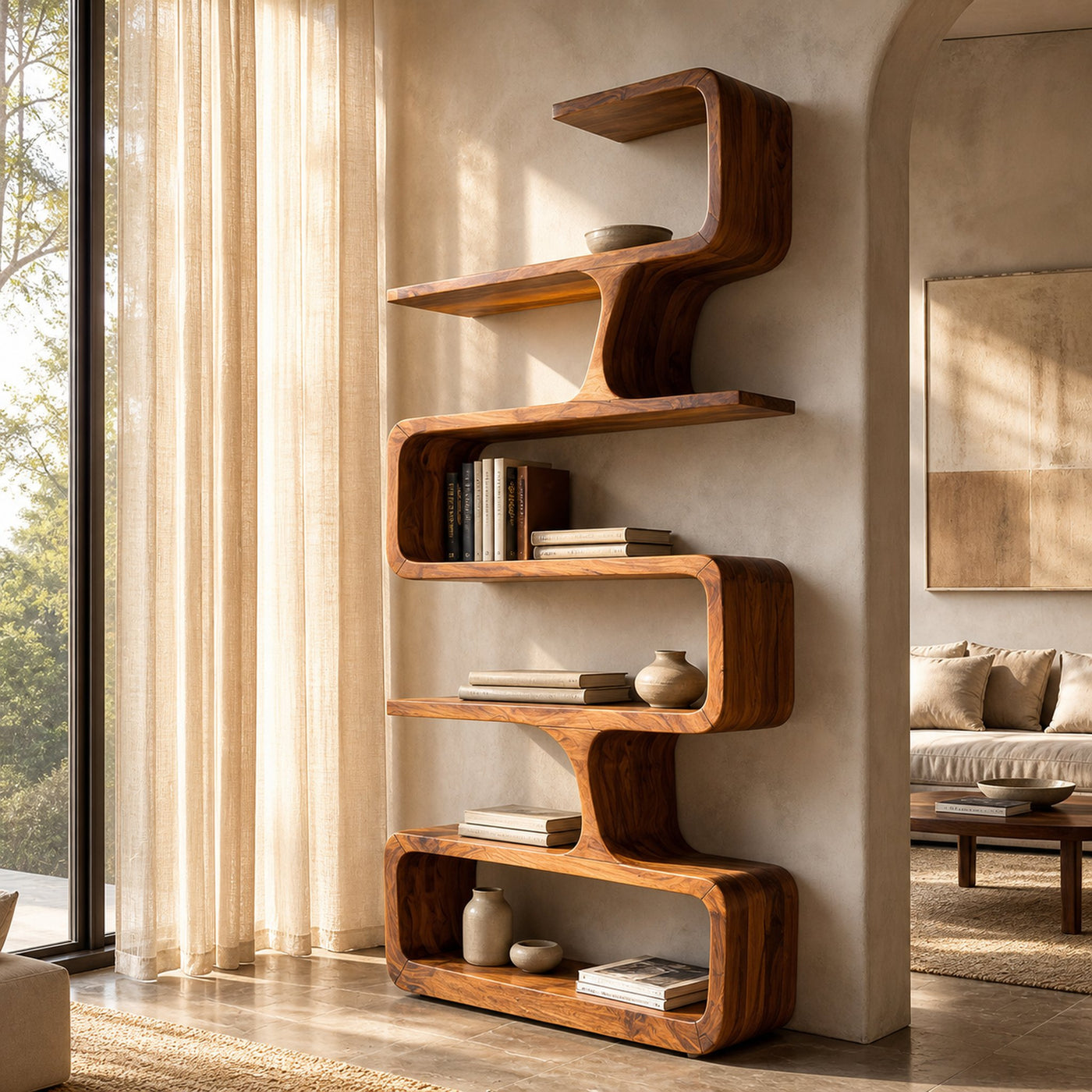 Contemporary Handmade Wooden Bookshelf For Home Styling