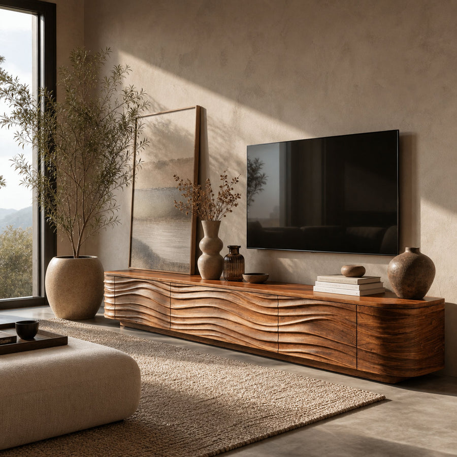Contemporary Low Wood TV Stand For Media Room