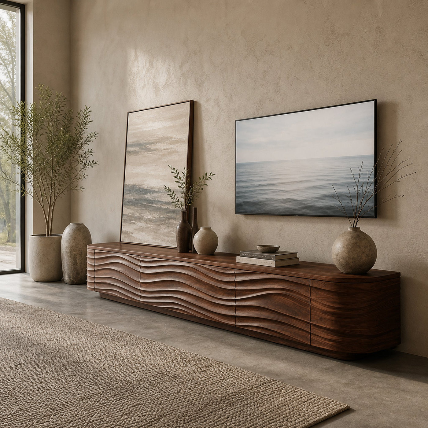 Contemporary Low Wood TV Stand For Media Room - product view 7