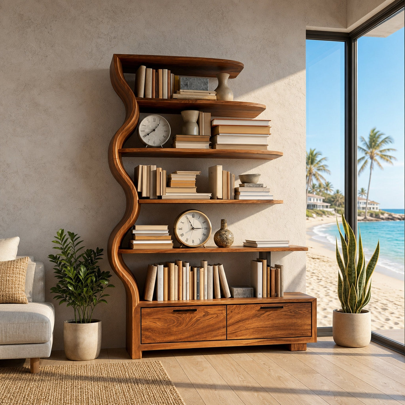 Contemporary Natural Wood Bookshelf For Interior Space