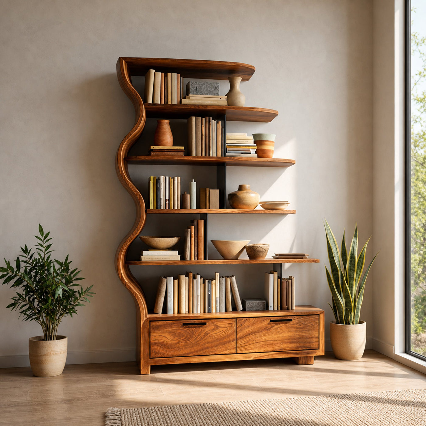 Contemporary Natural Wood Bookshelf For Interior Space - product view 6