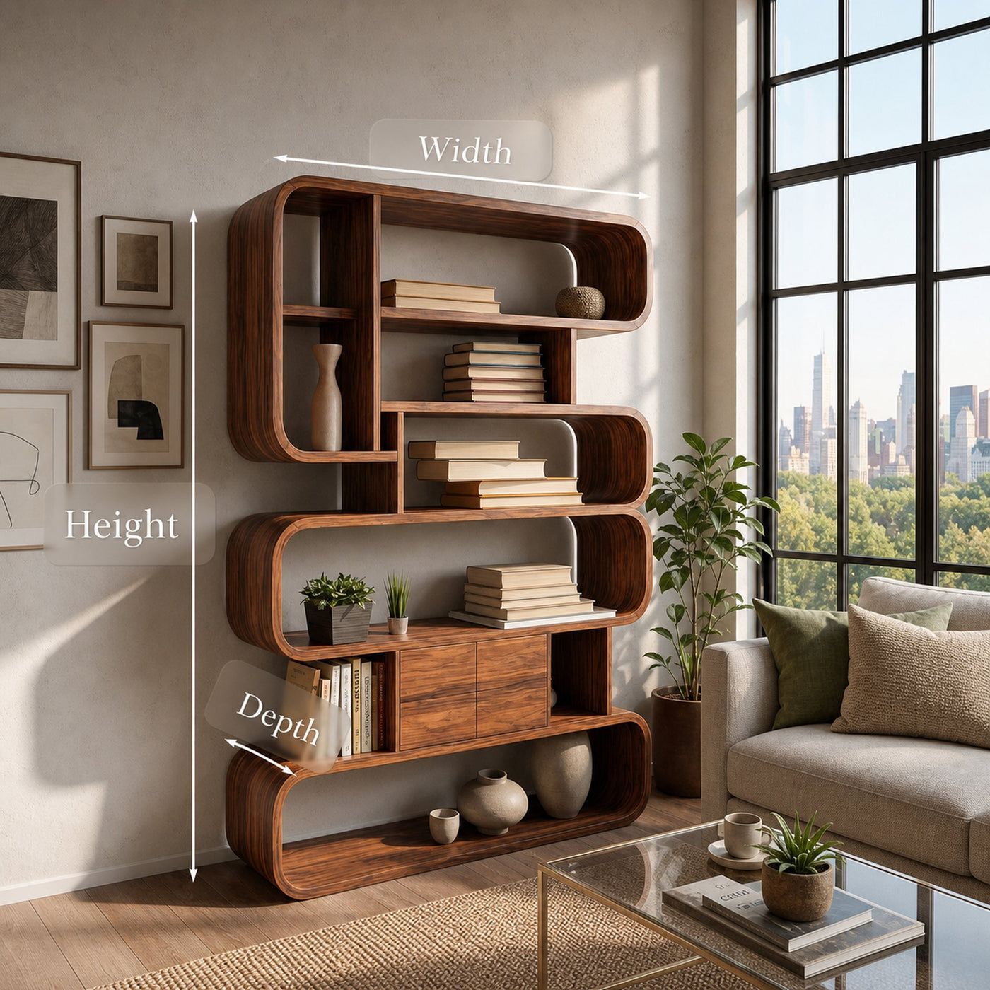 Contemporary Natural Wood Bookshelf With Rounded Form For Home - product view 8