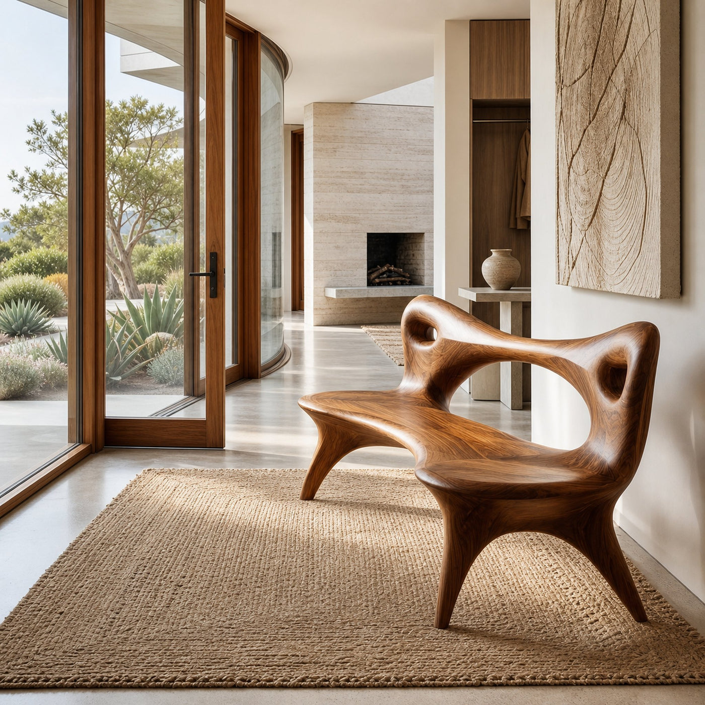 Contemporary Natural Wood Curved Bench For Living Room - product view 6
