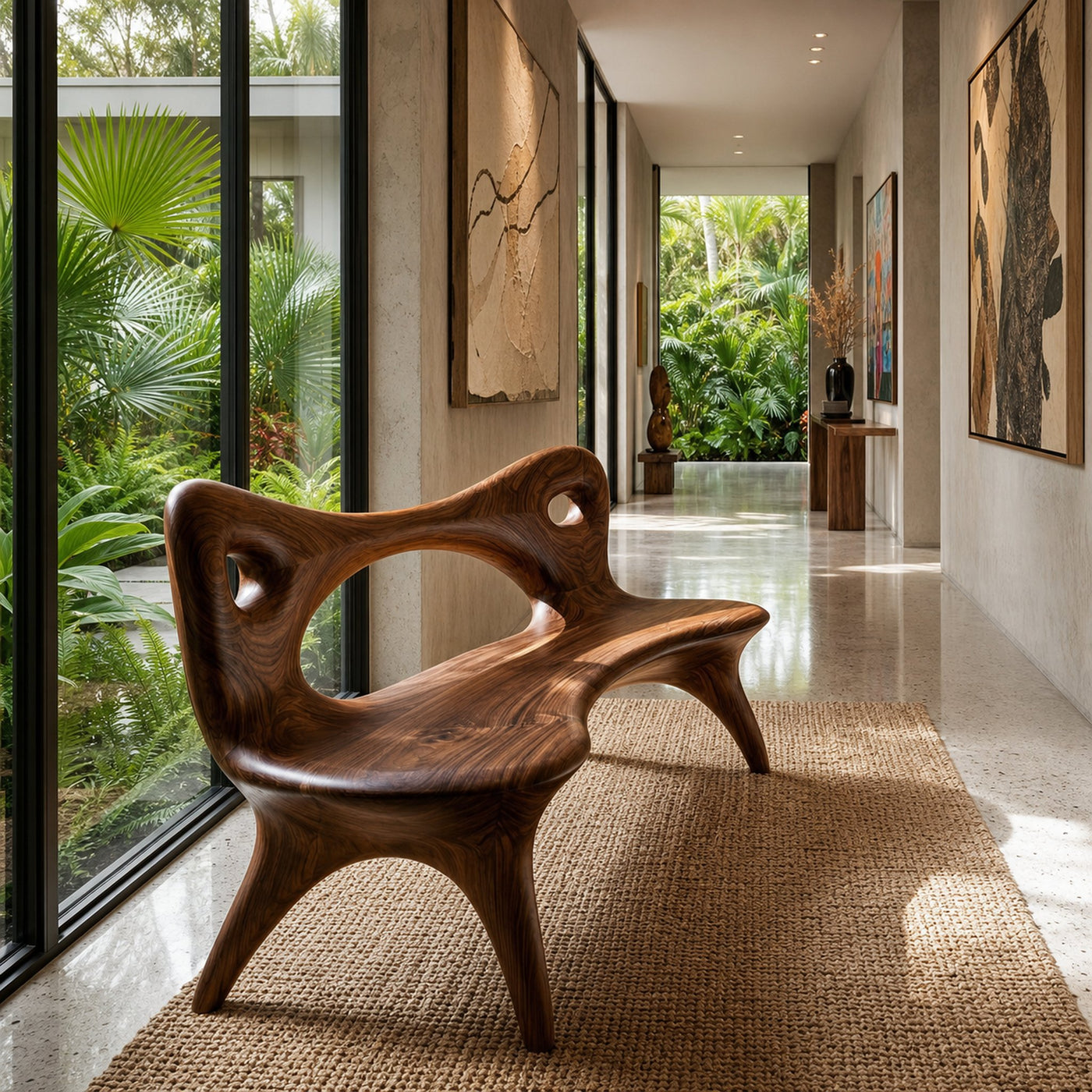 Contemporary Natural Wood Curved Bench For Living Room - product view 7