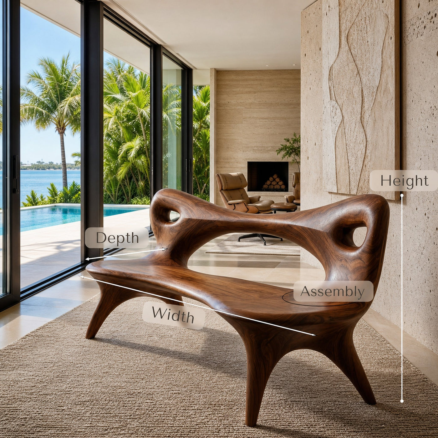 Contemporary Natural Wood Curved Bench For Living Room - product view 8