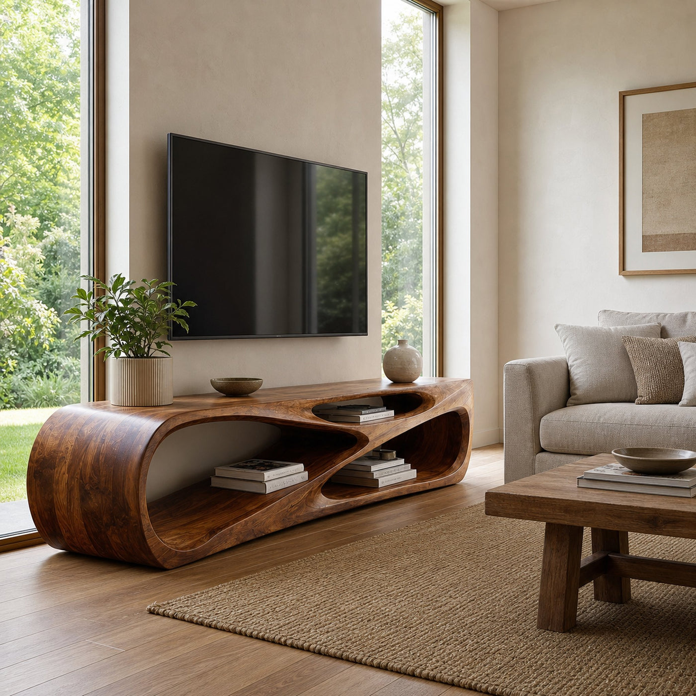 Contemporary Natural Wood Media Console For Living Room Decor - product view 6