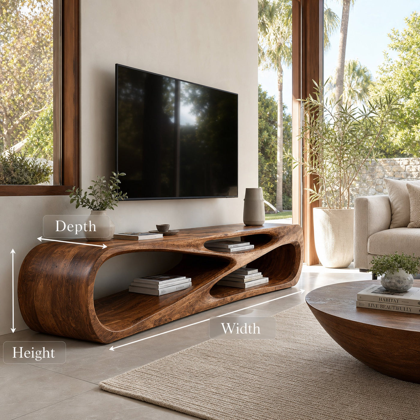 Contemporary Natural Wood Media Console For Living Room Decor - product view 8