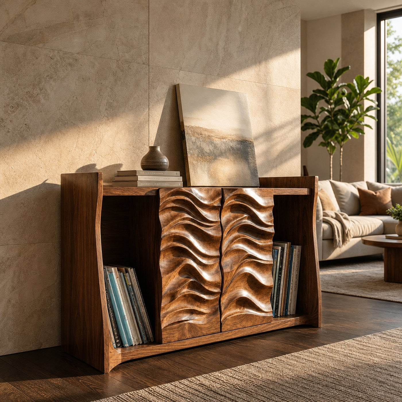 Contemporary Open Bookshelf With Carved Doors For Home Library - product view 6