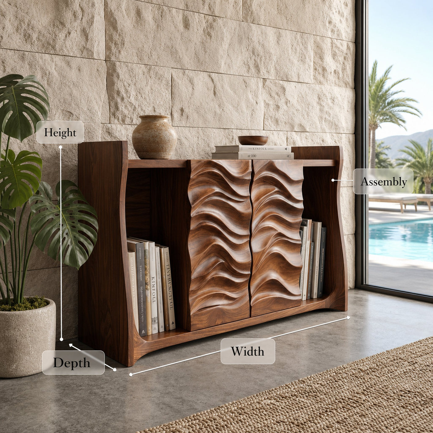 Contemporary Open Bookshelf With Carved Doors For Home Library - product view 8