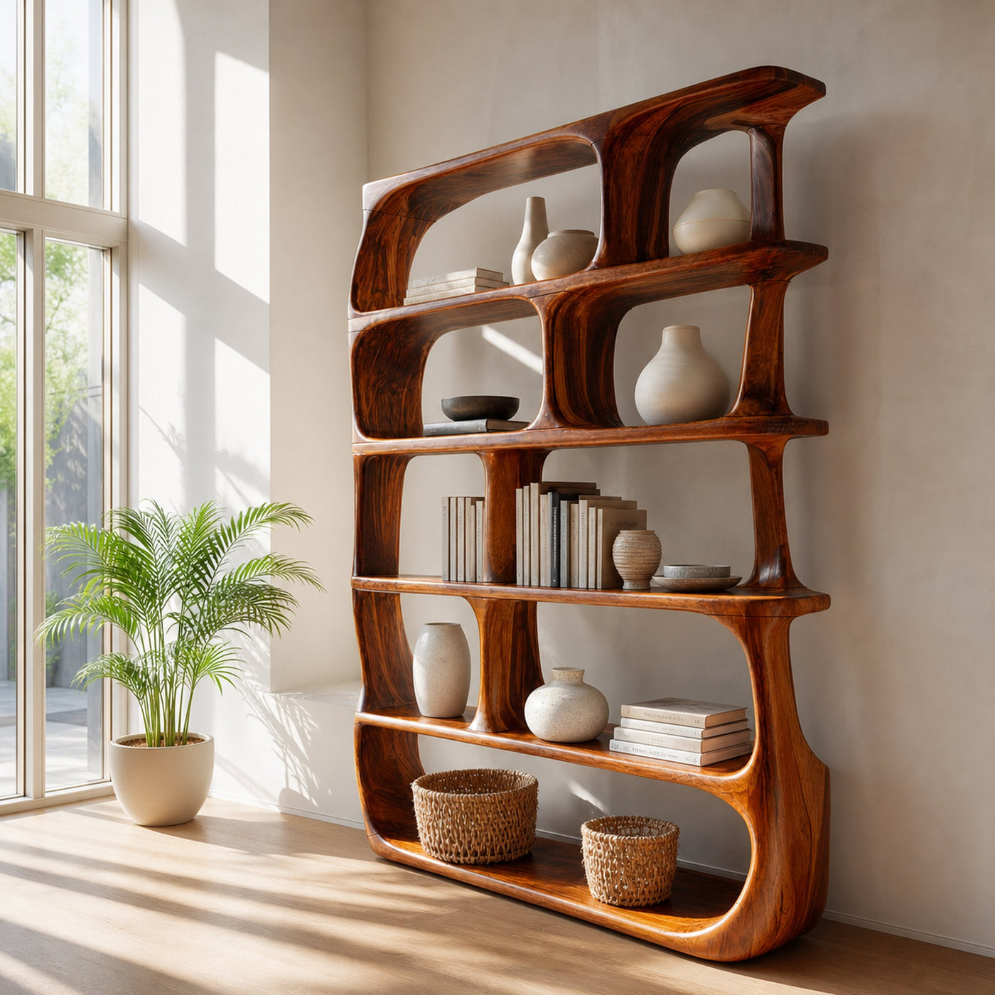 Contemporary Organic Bookshelf Living Room Display