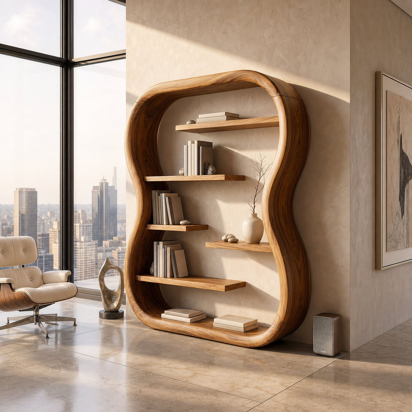 Contemporary Organic Bookshelf With Curved Frame