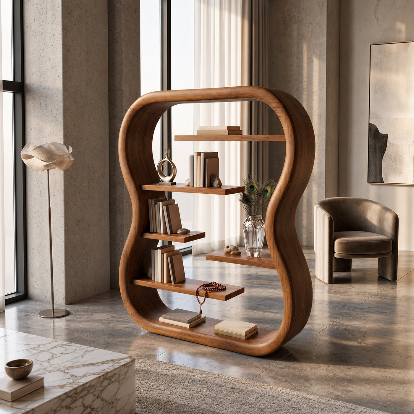 Contemporary Organic Bookshelf With Curved Frame - product view 6