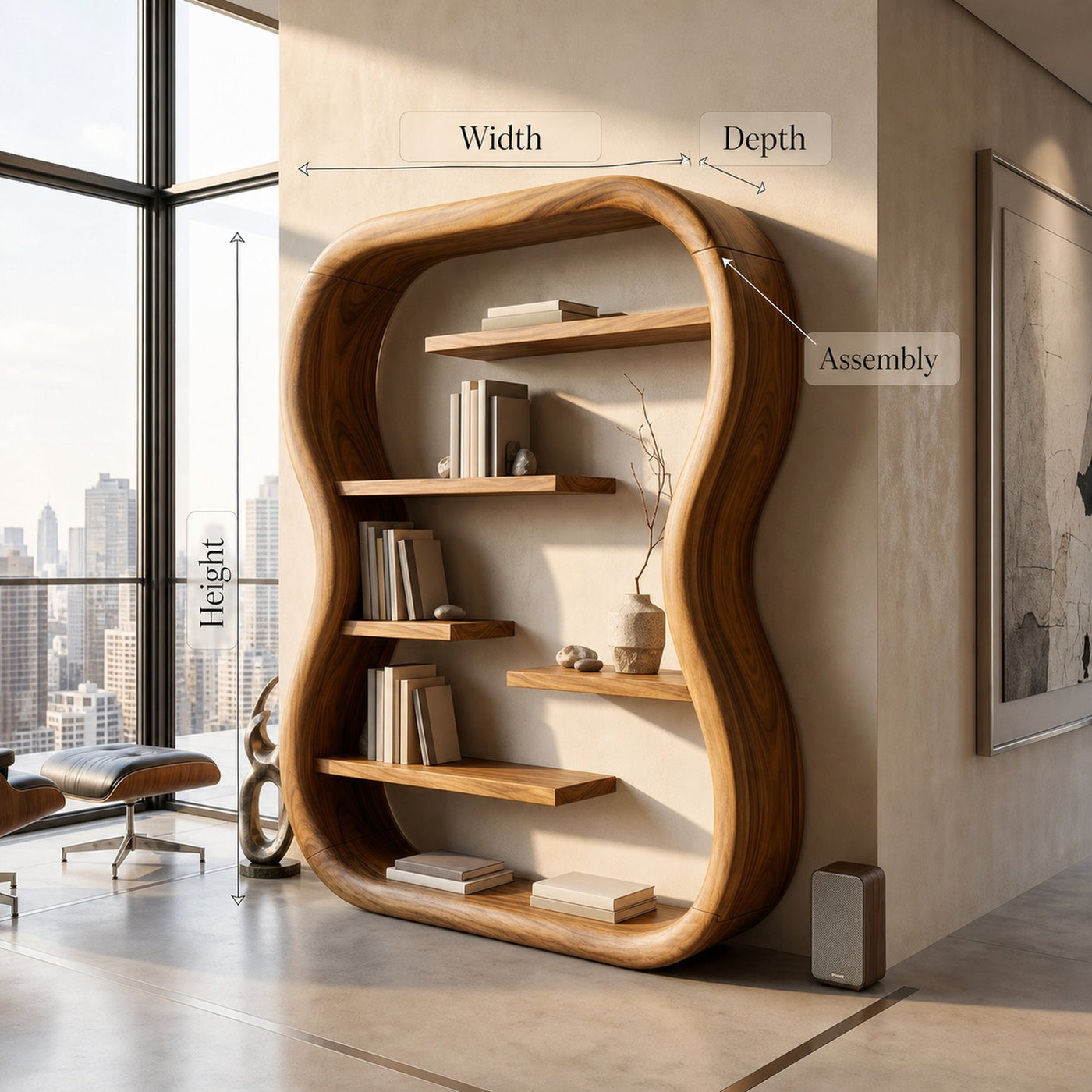 Contemporary Organic Bookshelf With Curved Frame - product view 8