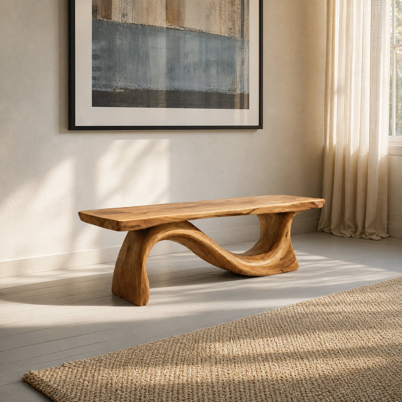 Contemporary Organic Sculpted Live Edge Bench For Living Room - product view 6