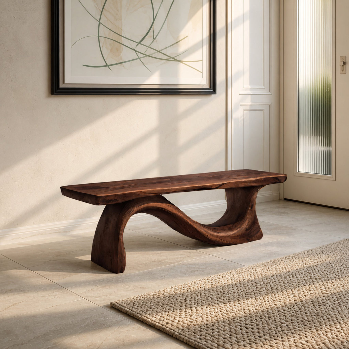 Contemporary Organic Sculpted Live Edge Bench For Living Room - product view 7