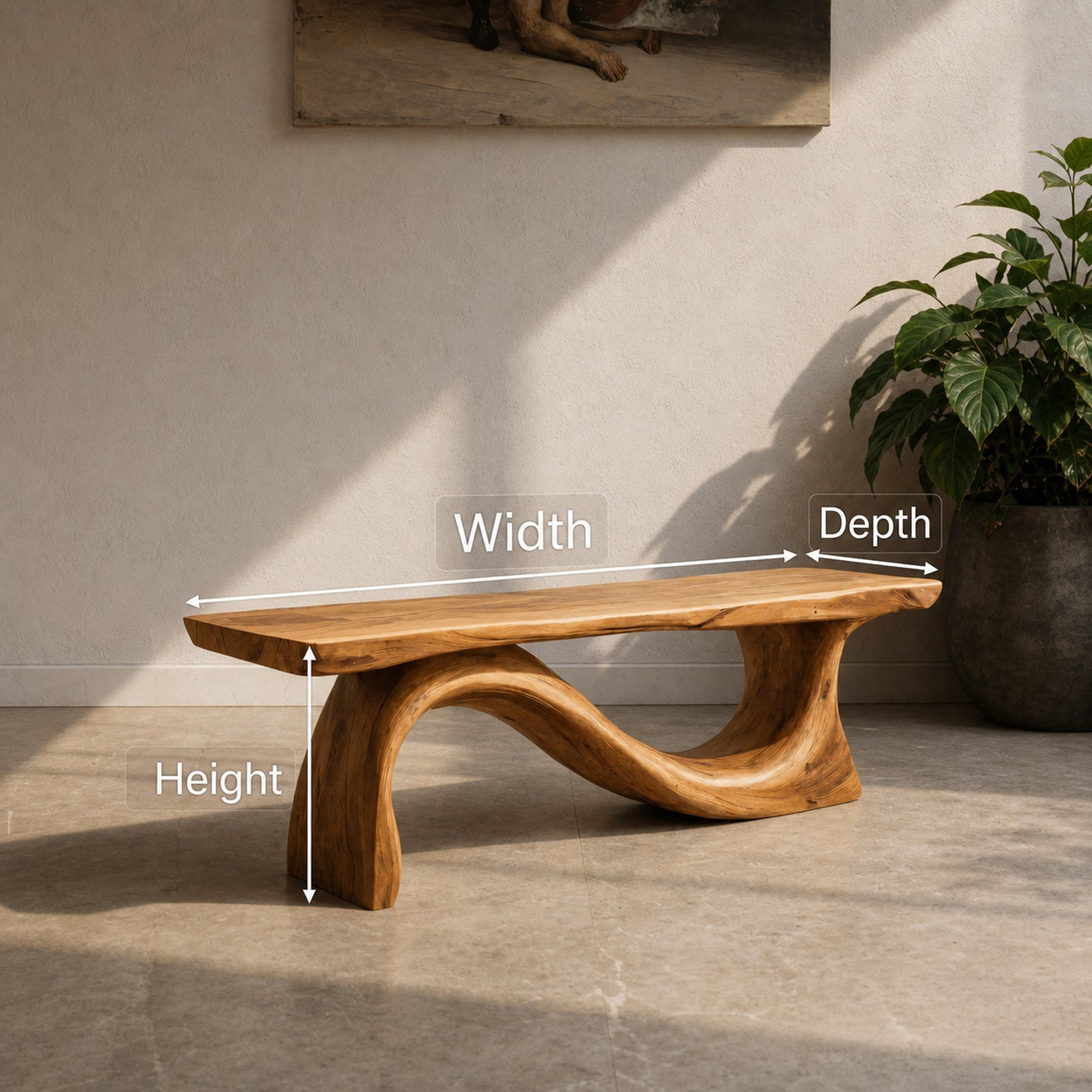 Contemporary Organic Sculpted Live Edge Bench For Living Room - product view 8