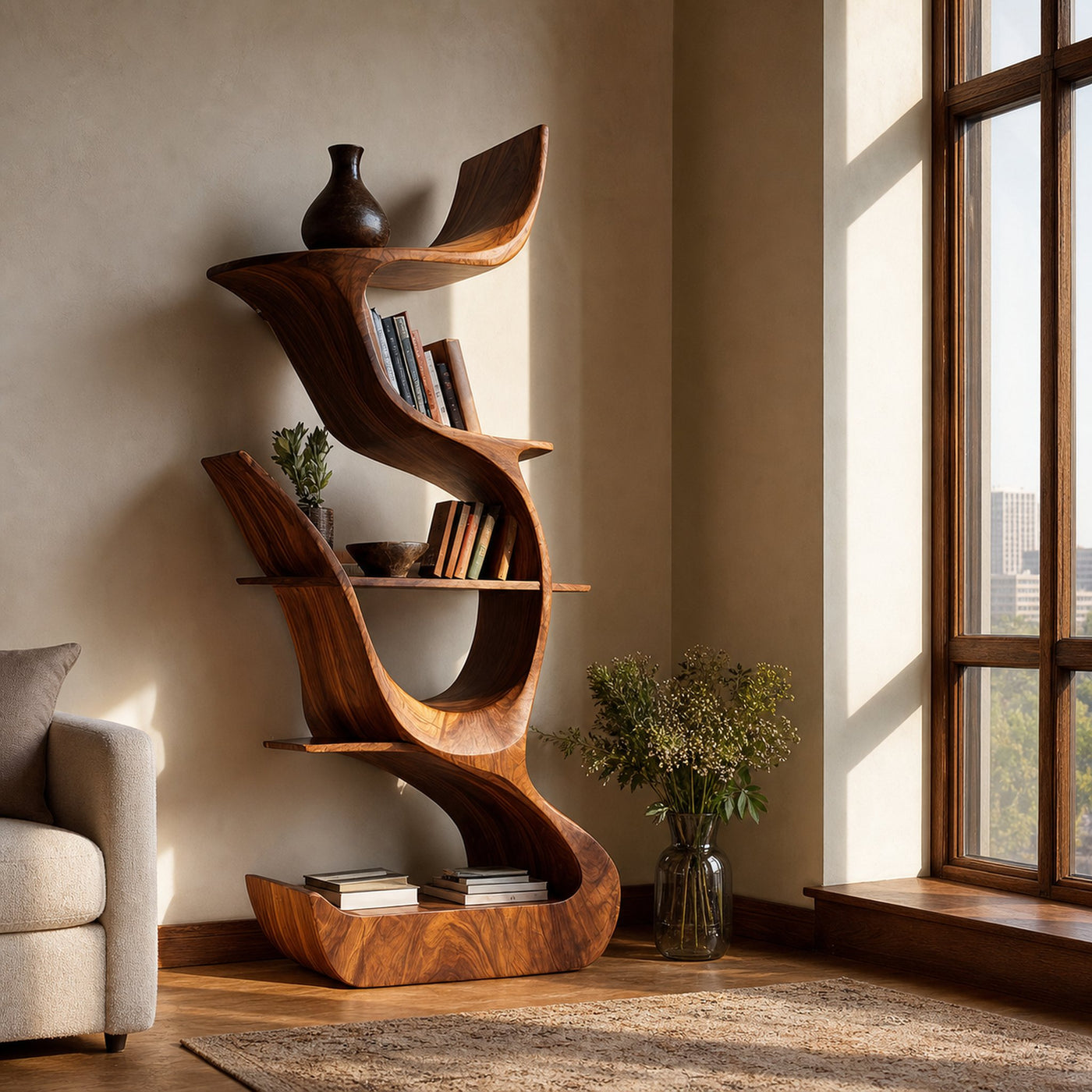 Contemporary Organic Wooden Bookshelf For Living Room Corner - product view 6