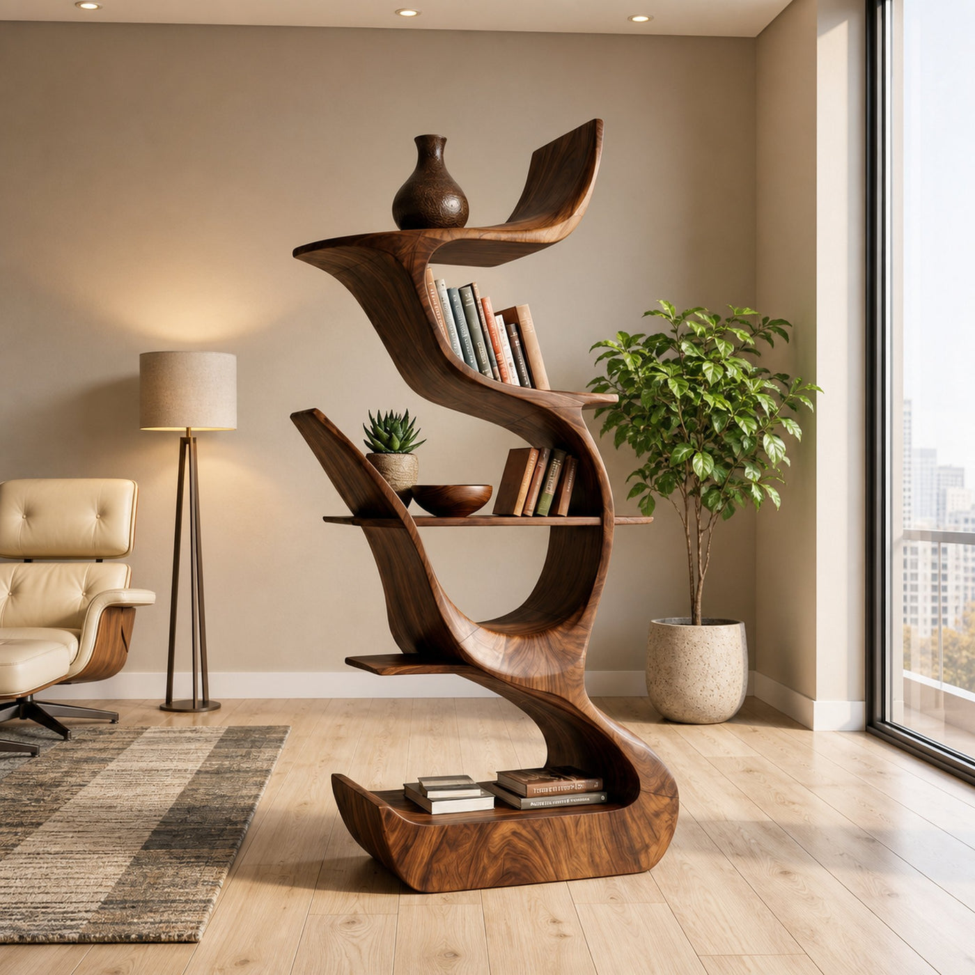 Contemporary Organic Wooden Bookshelf For Living Room Corner - product view 7