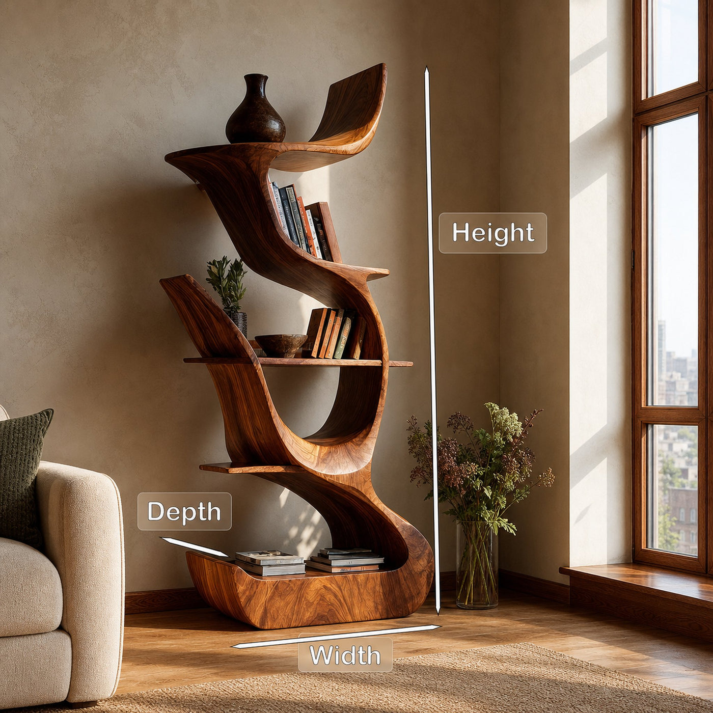Contemporary Organic Wooden Bookshelf For Living Room Corner - product view 8