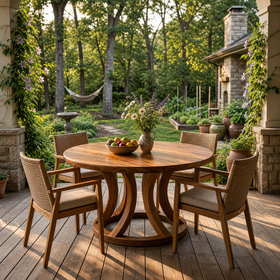 Contemporary Round Dining Table With Curved Unique Base For Dining