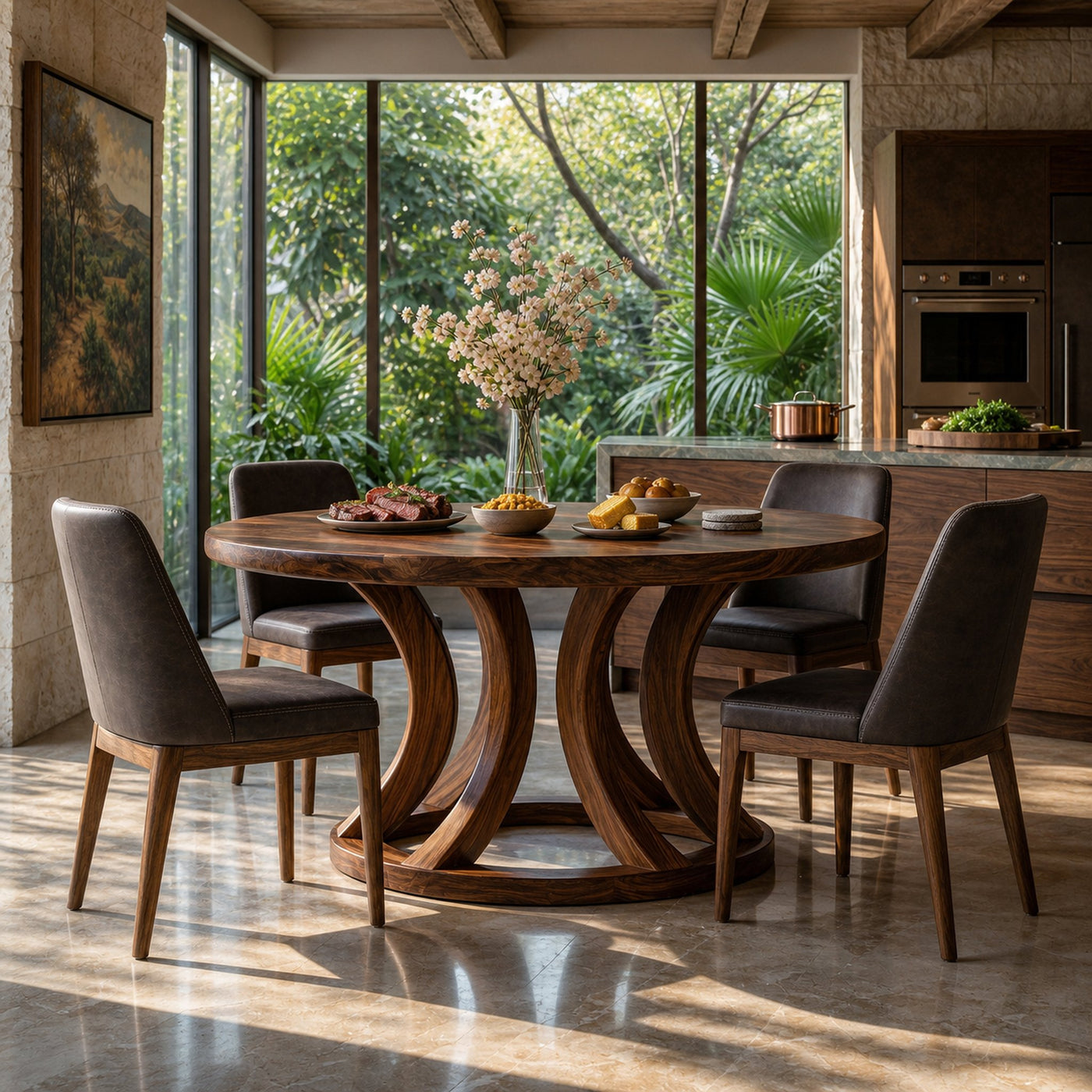 Contemporary Round Dining Table With Curved Unique Base For Dining - product view 7