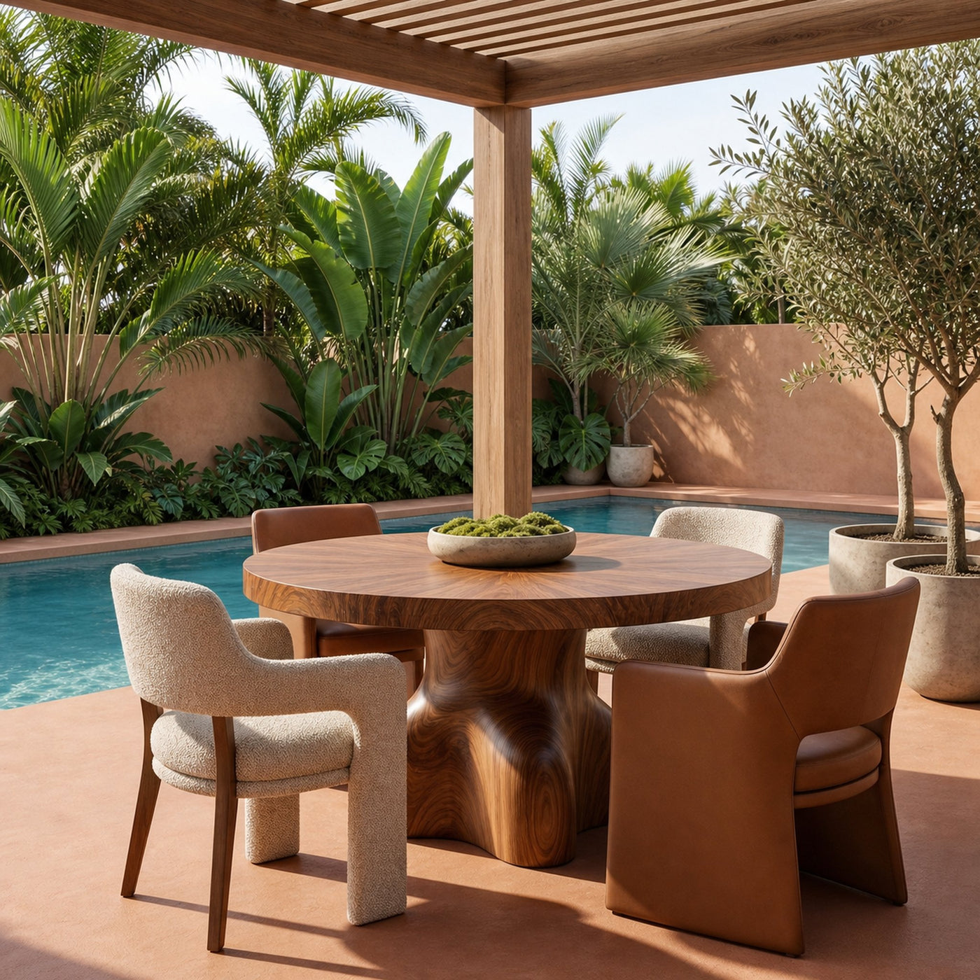 Contemporary Round Dining Table With Sculptural Solid Wood Pedestal For Dining Room - product view 3