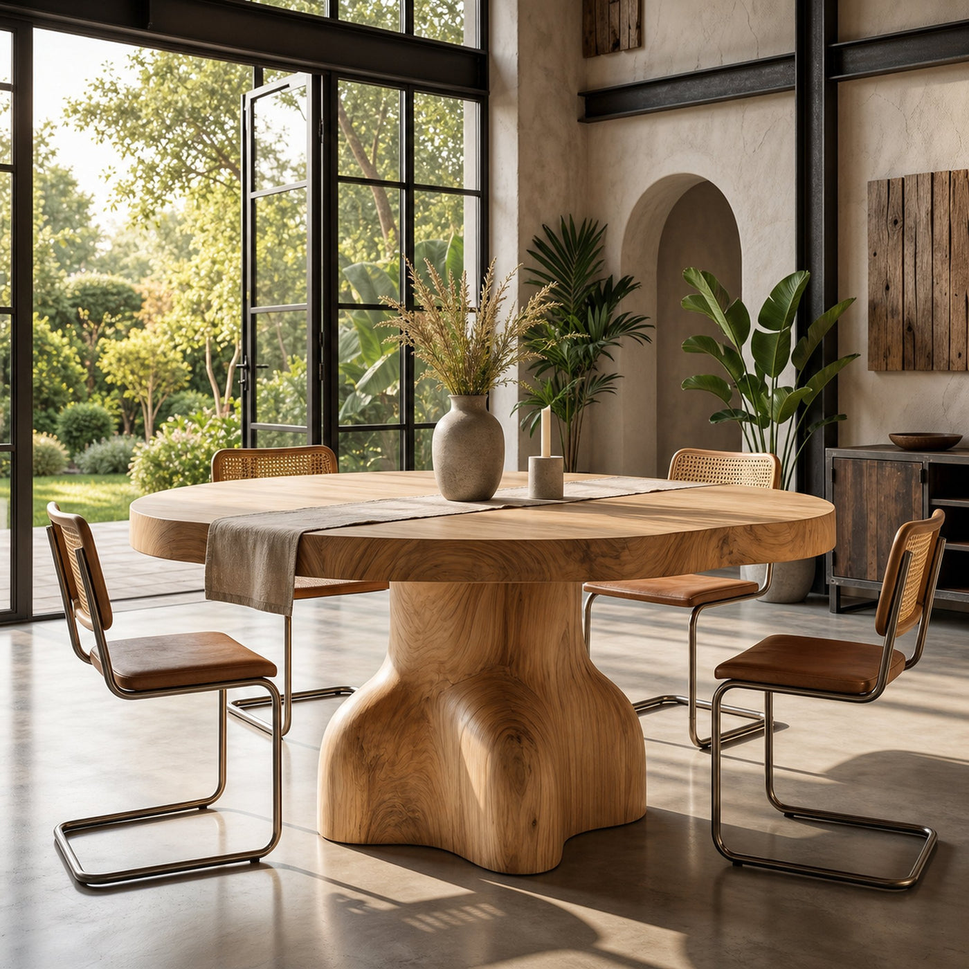 Contemporary Round Dining Table With Sculptural Solid Wood Pedestal For Dining Room - product view 5