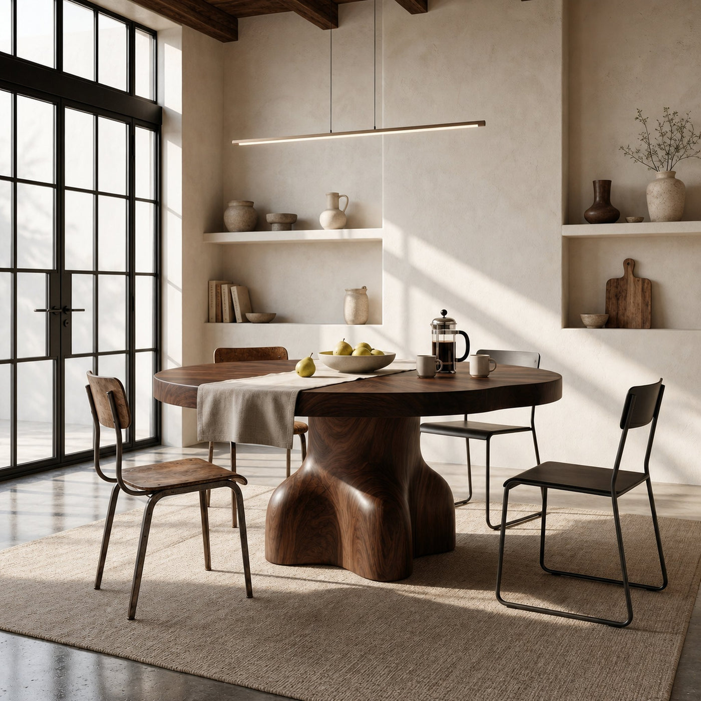 Contemporary Round Dining Table With Sculptural Solid Wood Pedestal For Dining Room - product view 7