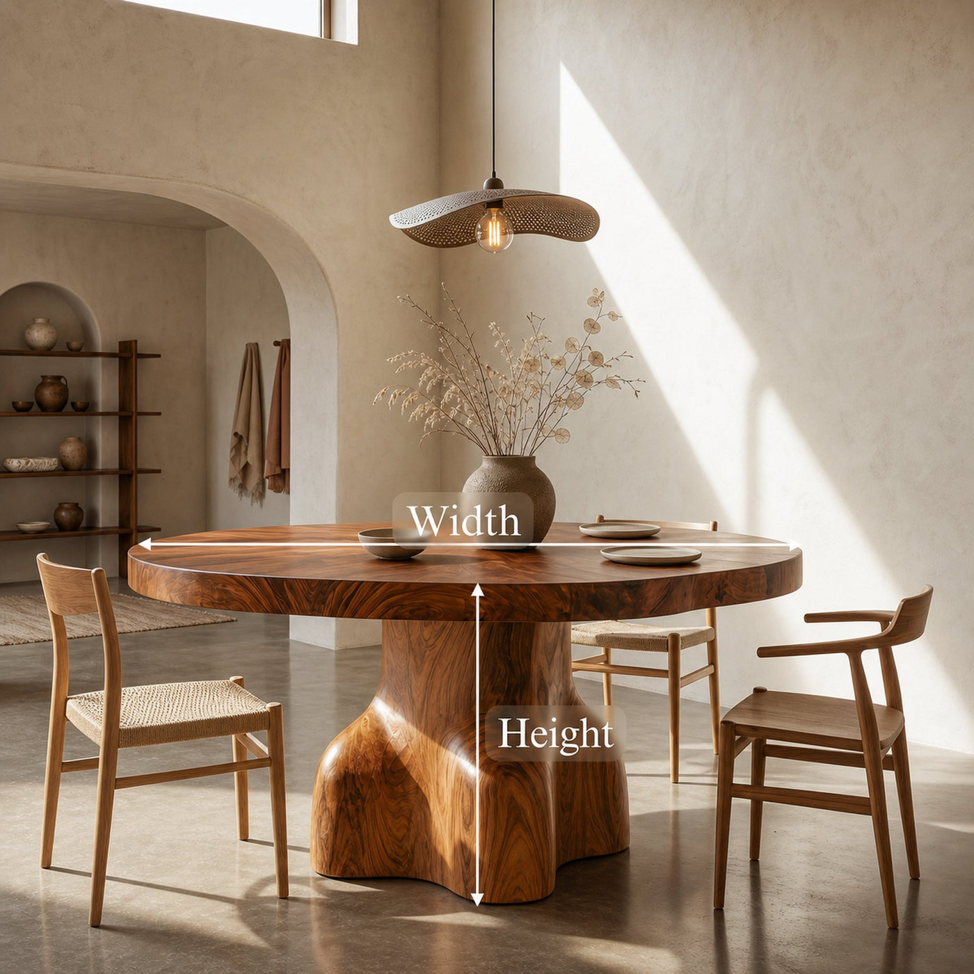 Contemporary Round Dining Table With Sculptural Solid Wood Pedestal For Dining Room - product view 8