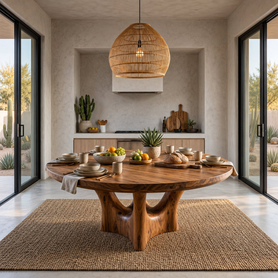 Contemporary Round Dining Table With Smooth Curved Base For Dining Room