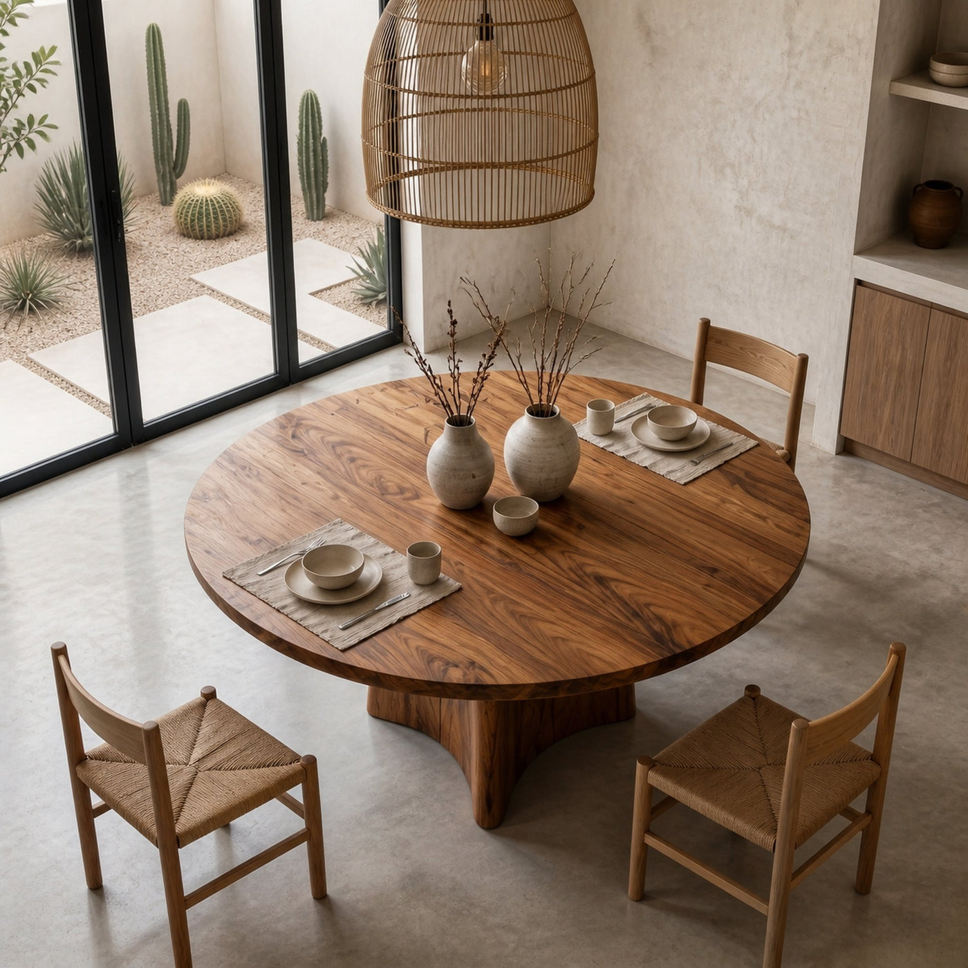 Contemporary Round Dining Table With Smooth Curved Base For Dining Room - product view 2