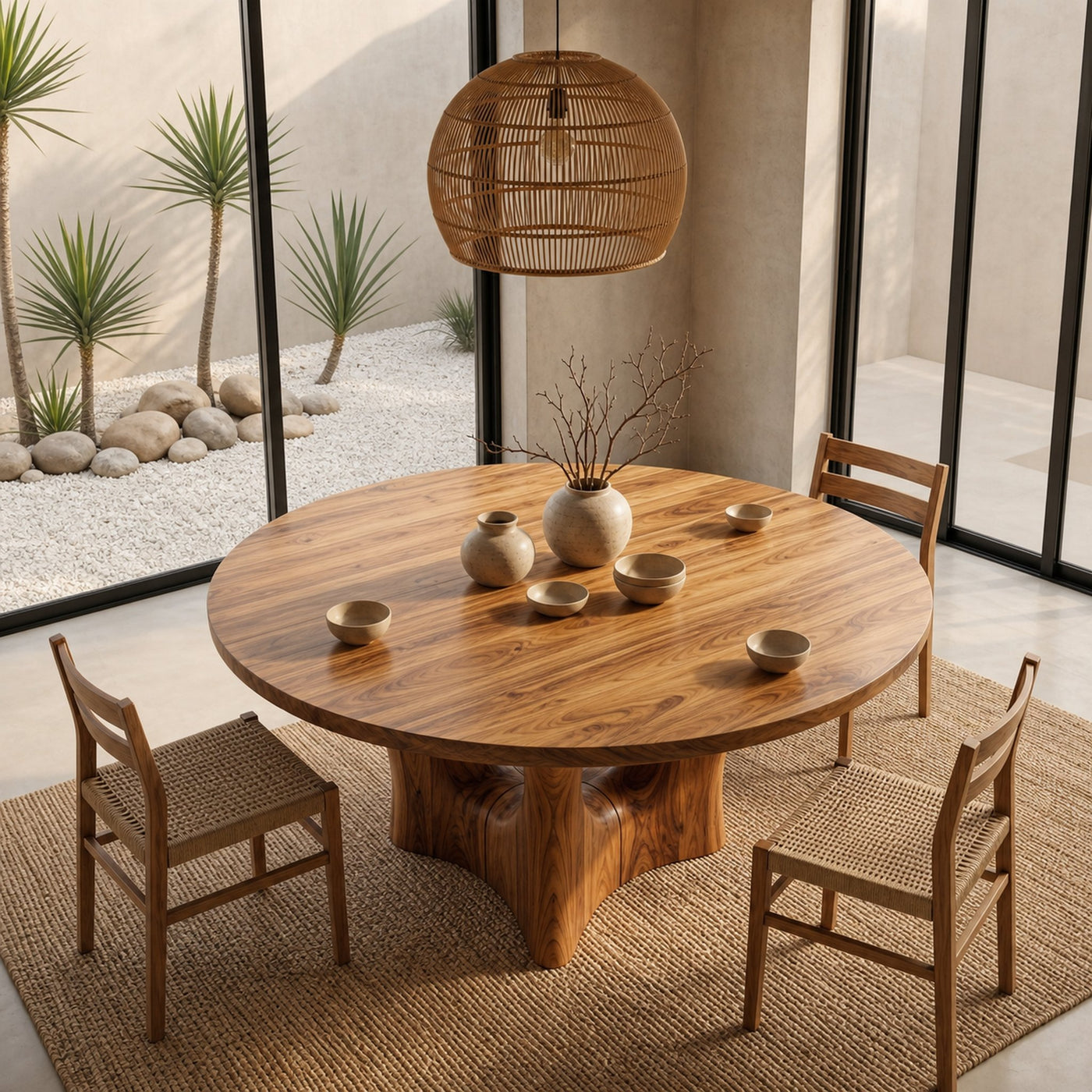 Contemporary Round Dining Table With Smooth Curved Base For Dining Room - product view 3