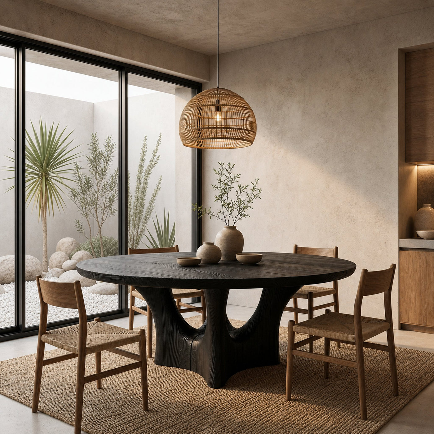 Contemporary Round Dining Table With Smooth Curved Base For Dining Room - product view 4