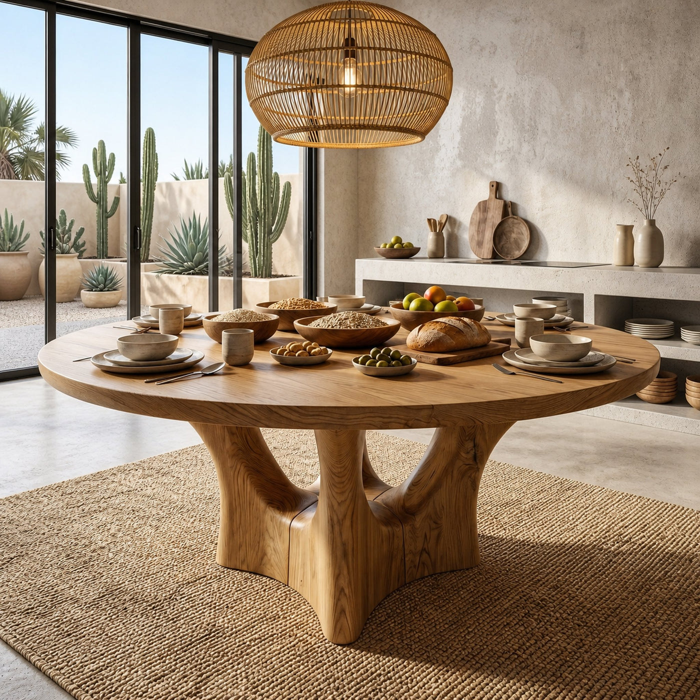 Contemporary Round Dining Table With Smooth Curved Base For Dining Room - product view 5