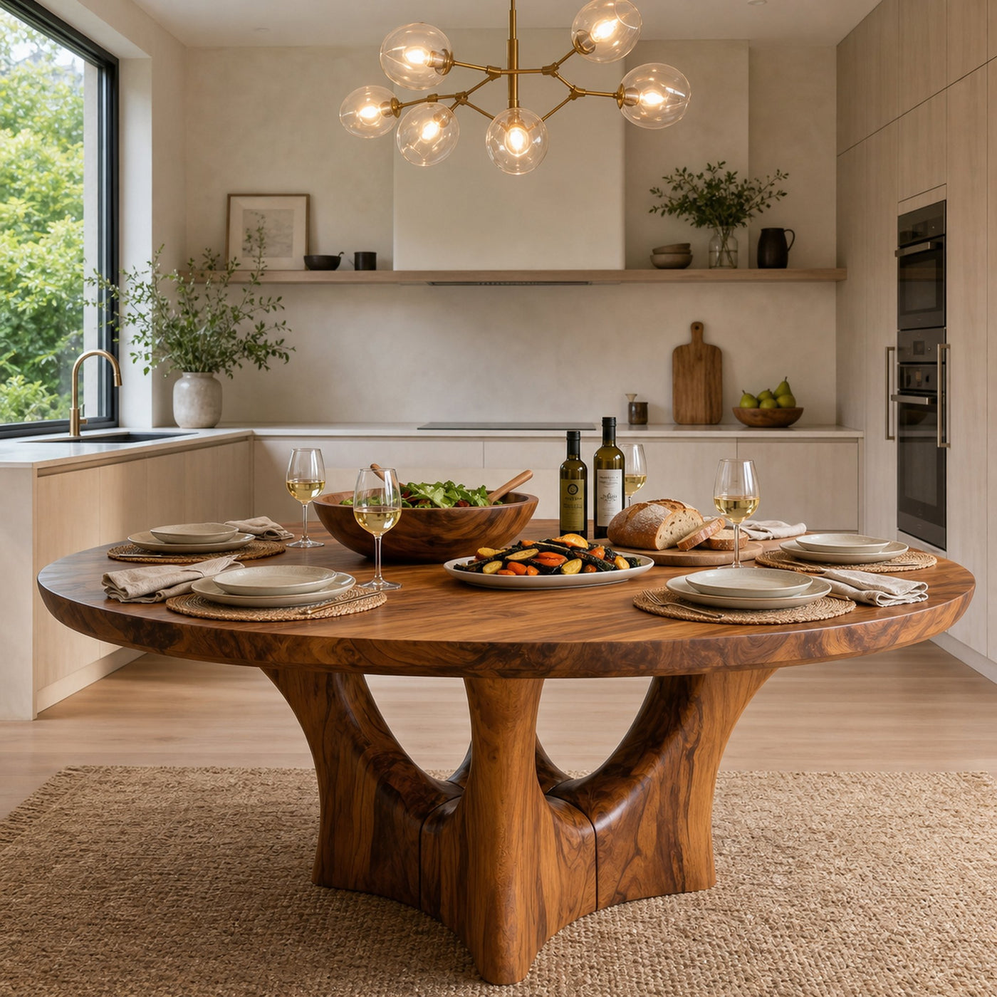Contemporary Round Dining Table With Smooth Curved Base For Dining Room - product view 6