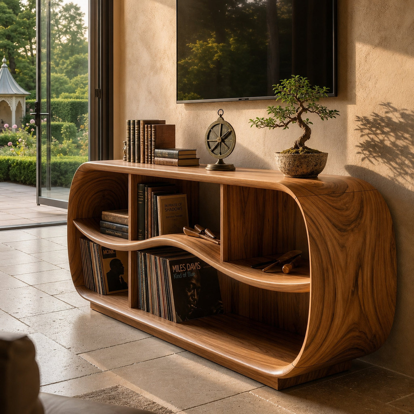 Contemporary Rounded TV Console For Open Living Space
