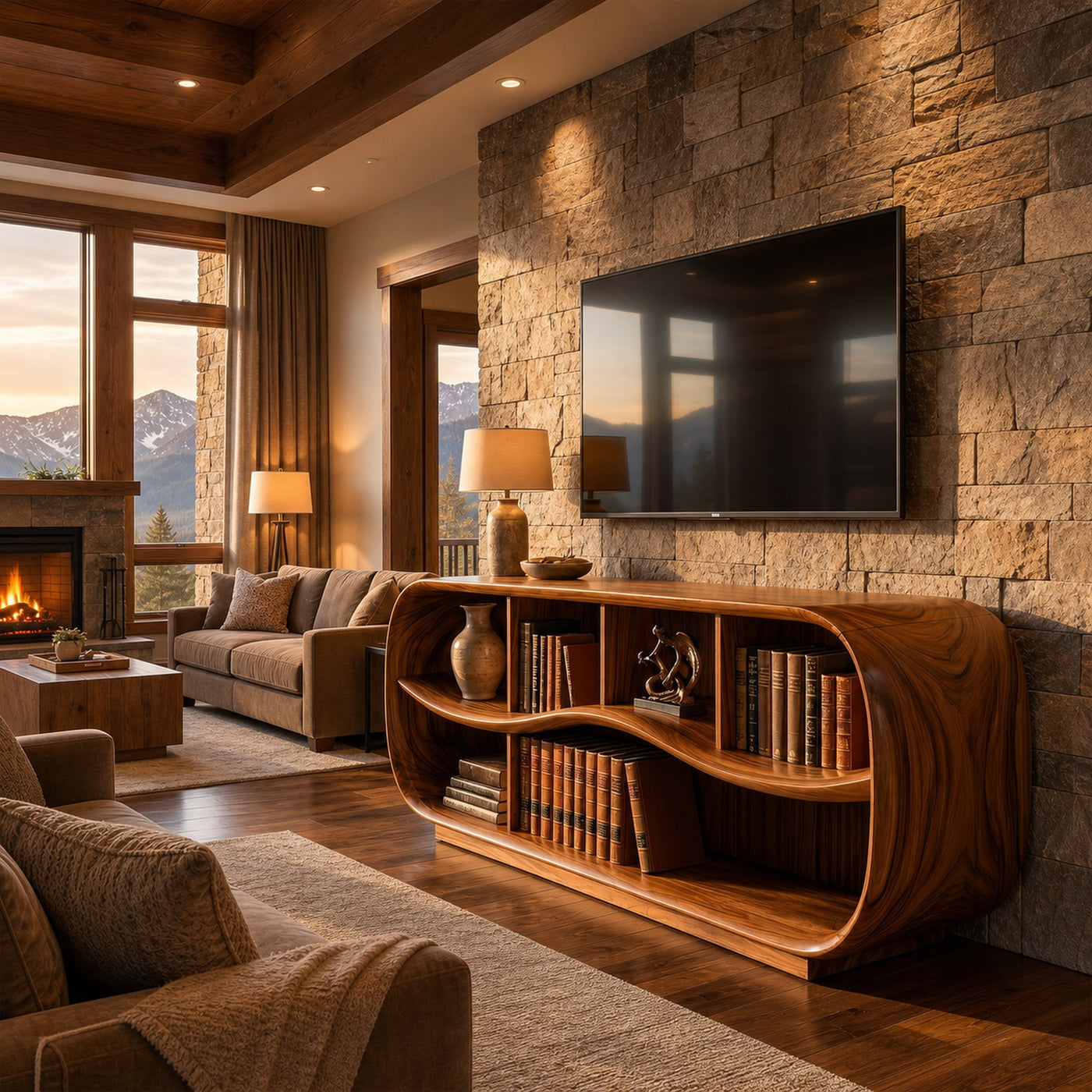Contemporary Rounded TV Console For Open Living Space - product view 6