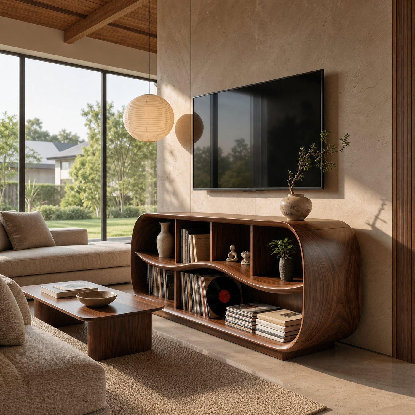 Contemporary Rounded TV Console For Open Living Space - product view 7