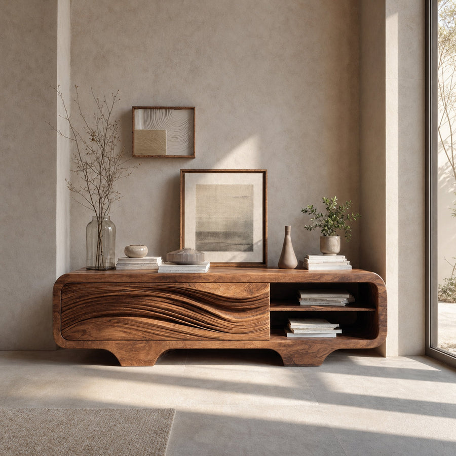Contemporary Sculpted Low Sideboard For Living Room